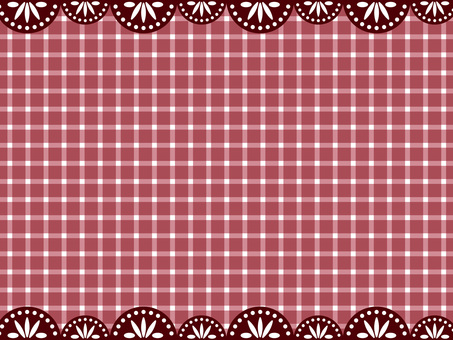 レトロで可愛い赤系チェック柄背景とレース 背景,チェック柄,フレーム,タータンチェック,格子柄,赤,フリル,レース,ガーリー,カントリーのイラスト素材