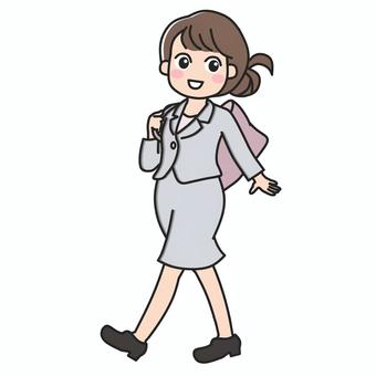 明るい色のスーツで歩いて移動する女性社員 スーツ,通勤,女性,ウォーキング,出勤,健康,健康づくり,生活習慣改善,ダイエット,会社員のイラスト素材