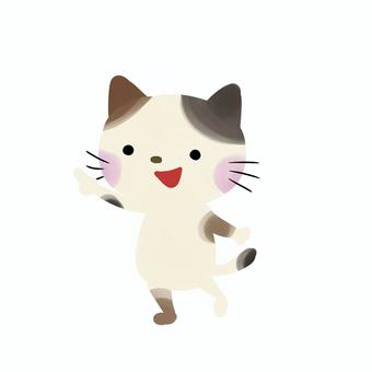 ねこNo002_茶ブチ 猫,動物,ペット,茶ブチ,指差し,かわいい,幼児向けのイラスト素材