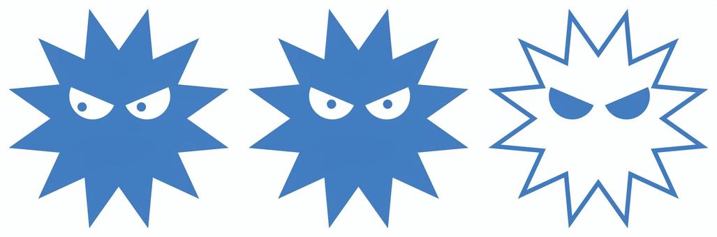 ウイルス、バイ菌のイメージ 青 ウイルス,バイ菌,バクテリア,雑菌,病気,感染,風邪,悪,顔,汚染のイラスト素材