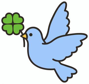 幸せを運ぶ青い鳥 青い,鳥,青鳥,クローバー,四つ葉,くわえる,幸運,幸せ,運ぶ,かわいいのイラスト素材
