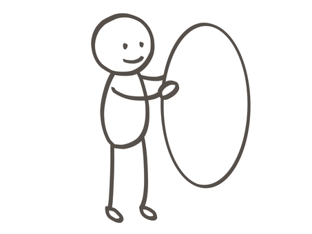 棒人間　楕円フレームを持つ人 棒人間,人,フレーム,枠,楕円,飾り,メッセージ,看板,ボード,白のイラスト素材