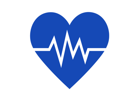 Illustration with an electrocardiogram inside a heart (blue), , JPG and PNG