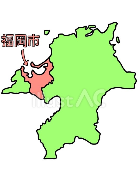 福岡市の場所と福岡県　カラー 福岡県,福岡市,場所のイラスト素材