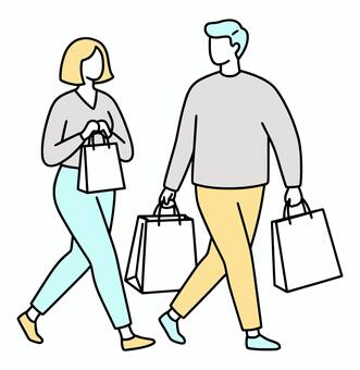 ショッピングするカップル。買い物とセール ショッピング,カップル,買い物,セール,男女,夫婦,紙袋,歩く,デート,イラストのイラスト素材