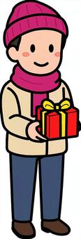 プレゼントを渡す赤の男子です。 プレゼント,シンプル,渡す,ギフト,贈り物,シーン,祝う,イベント,パーティー,クリスマスのイラスト素材