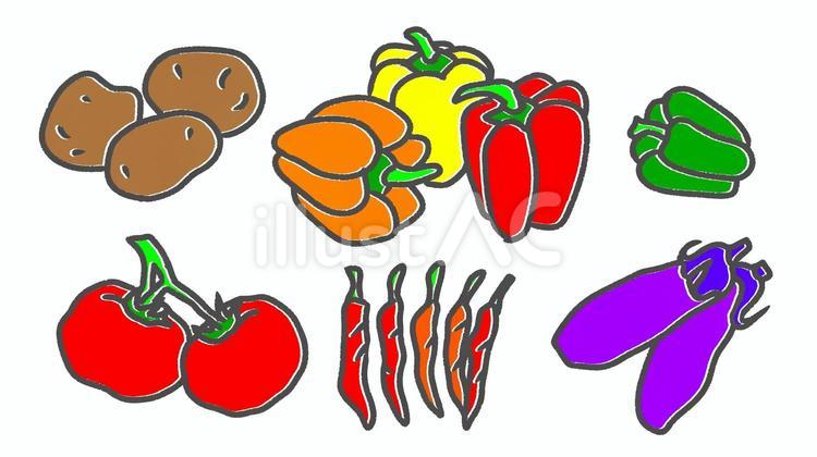 ナス科の野菜 ナス,じゃがいも,パプリカのイラスト素材