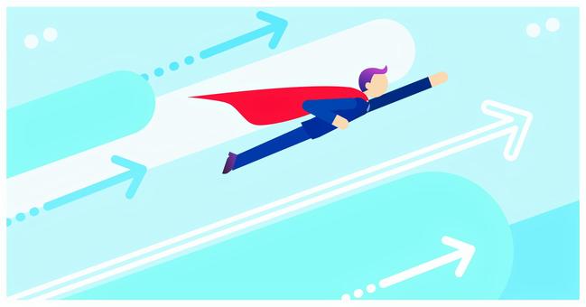 空を飛ぶスーパーサラリーマン ヒーロー,ピクトグラム,棒人間,スーパーマン,サラリーマン,男性,マント,スーツ,矢印,お父さんのイラスト素材