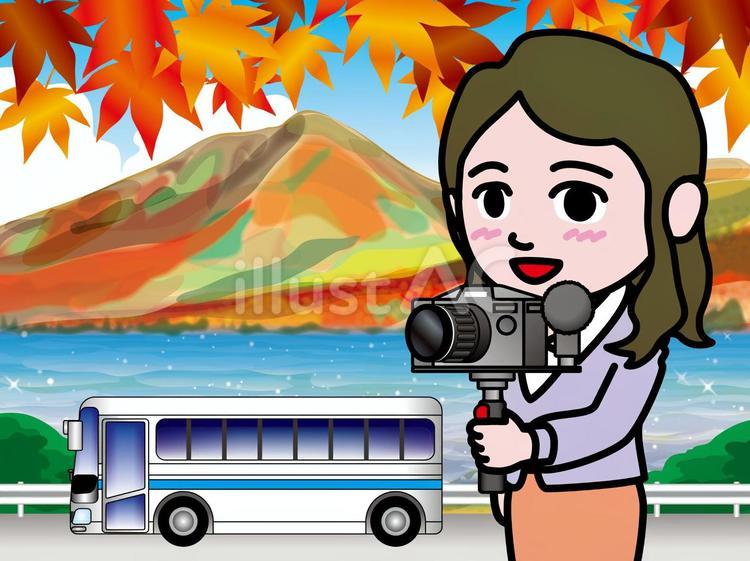秋のバス旅行_Vログ生配信03 女性,カメラ,vログのイラスト素材