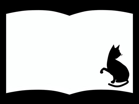 手招きするネコのフレーム 本,まねき猫,猫,フレーム,黒猫,手招き,子猫,招く,愛猫,シルエットのイラスト素材