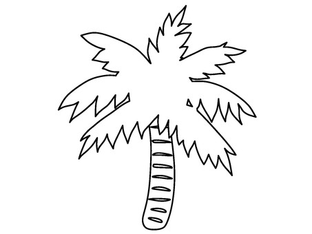 ヤシの木の線画 ヤシの木,線画,南国,植物,シンプル,黒,木,デフォルメのイラスト素材