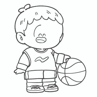 バスケットをする子どもの白黒イラスト バスケットボール,モノクロ,白黒,手描き,子ども,スポーツ,バスケ,かわいい,ユニフォーム,部活のイラスト素材