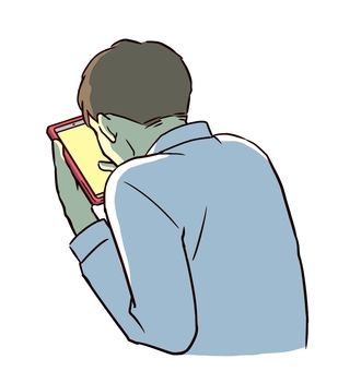スマホに見入る男性 スマホ,スマートフォン,sns,依存,中毒,夢中,見る,ハマる,のめり込む,インターネットのイラスト素材