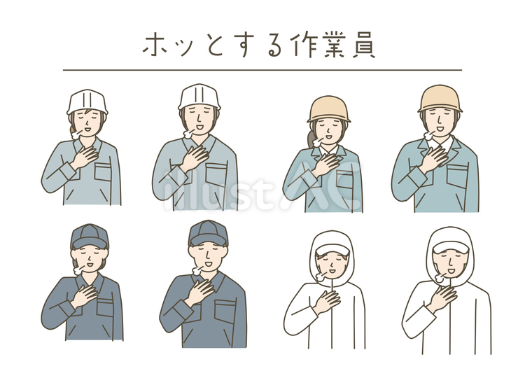 ほっとする作業員 作業着,引っ越し屋,何でも屋のイラスト素材