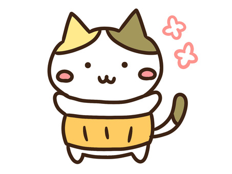 冬に腹巻きでお腹を温めるかわいい三毛猫 腹巻き,お腹,温める,ねこ,ぬくぬく,温かい,温活,防寒,冬,支度のイラスト素材