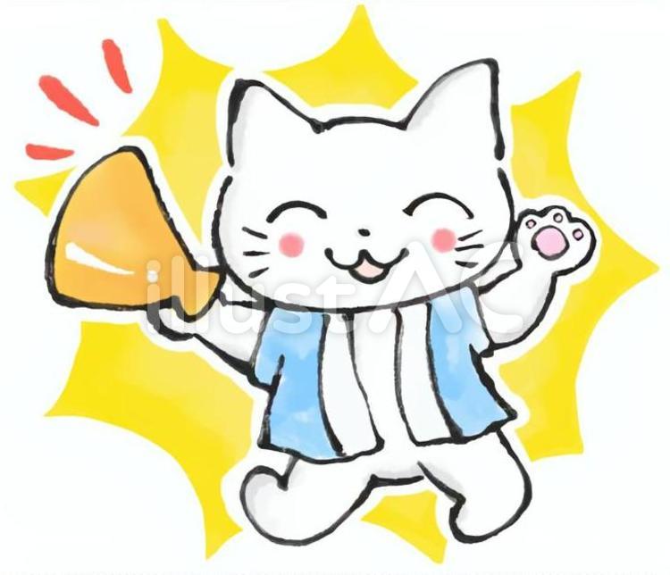 メガホンを持つネコさん２ ネコ,筆絵,手描きのイラスト素材