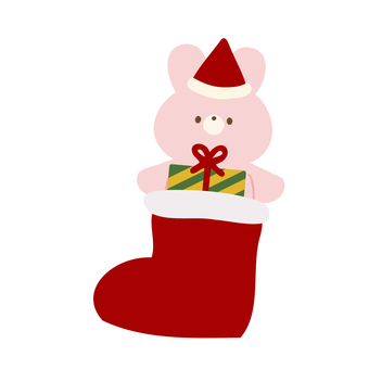 靴下にクリスマスプレゼントとうさぎさん うさぎ,動物,かわいい,クリスマス,衣装,イベント,行事,冬,プレゼント,靴下のイラスト素材