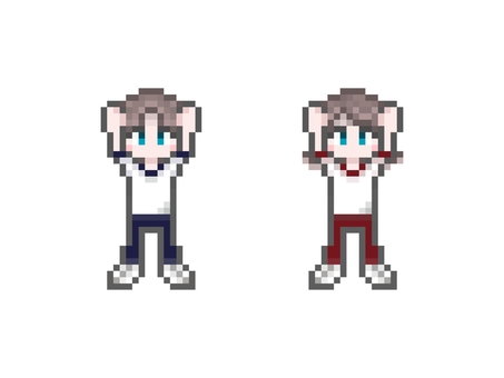 ドット絵の半袖ジャージの学生男女ばんざい ドット絵,ピクセル,ピクセルアート,女子高生,男子高校生,かわいい,バンザイ,ポーズ,両手,嬉しいのイラスト素材