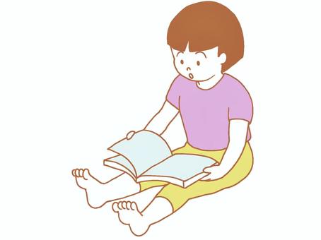 本を読む女の子 本,絵本,読む,女の子,子供,かわいい,シンプル,おかっぱ,人,手描きのイラスト素材
