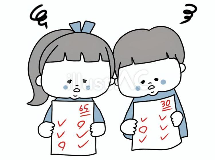 点数が悪くて落ち込む子ども テスト,答案,落ち込むのイラスト素材