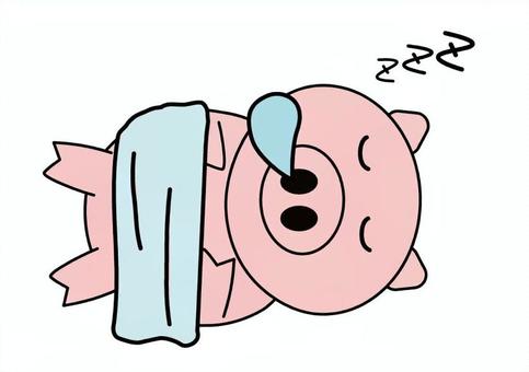 おやすみブゥ2 ぶた,寝る,耳,はなたれ,鼻,しっぽ,家畜,動物,ブタ鼻,けもののイラスト素材
