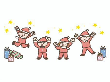 サンタのコスプレをする子どもたち サンタクロース,サンタ,パーティ,イベント,プレゼント,ギフト,星,キラキラ,笑顔,クリスマスのイラスト素材