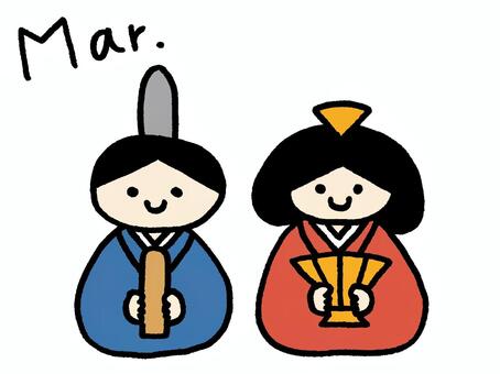 3月のカレンダー挿絵（月・英語表記） 3月,ひな祭り,雛人形,カレンダー,暦,月,年間,スケジュール,季節,イベントのイラスト素材