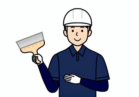 内装工事・内装工・クロス職人の男性 内装工,クロス職人,職人,リフォーム,修繕,貼り替え,壁紙,壁,男性,おまかせくださいのイラスト素材