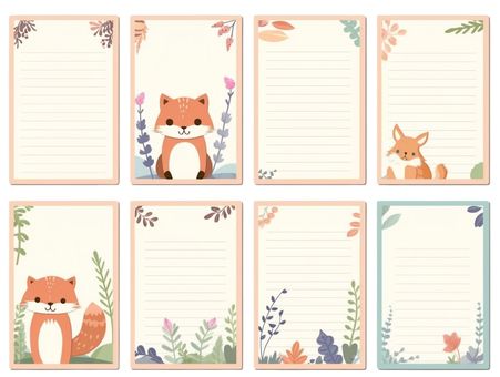 Animal memo paper style frame set, animal, fairy tale, notepad, JPG and PNG