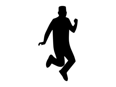 ジャンプをする男性のシルエット ジャンプ,男性,飛び跳ねる,全身,手描き,シルエット,黒のイラスト素材