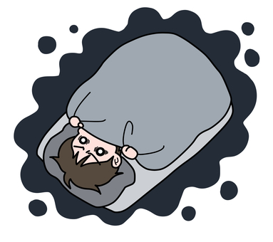 目がギンギン…眠れない夜… 布団,夜,深夜,静寂,暗い,怖い,辛い,不眠,人物,目が冴えるのイラスト素材