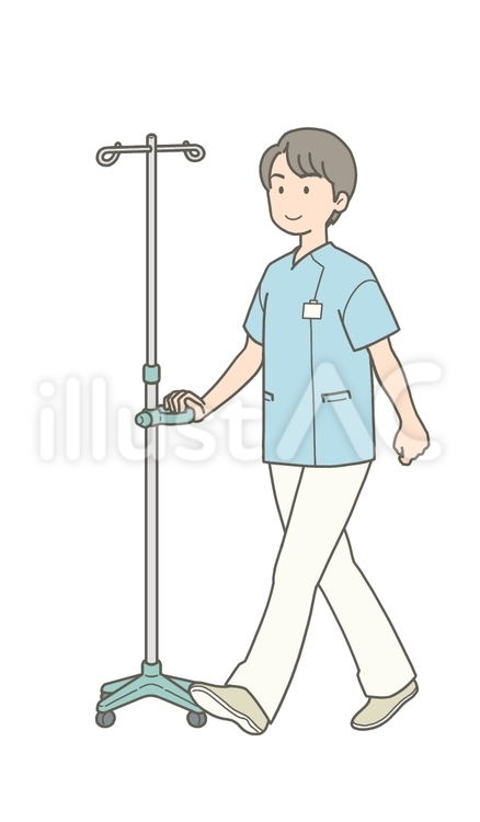 看護師　男性　点滴スタンド　歩行 歩く,歩行,徒歩のイラスト素材