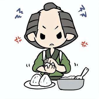 おにぎりを握る怒る町民 町民,怒る,おにぎり,握る,おむすび,家事,イライラ,むかむか,ストレス,不満のイラスト素材