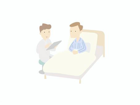 病室で診察される患者のミニマル 病室,患者,医師,医療,治療,健康,看護,病院,診察,カラーのイラスト素材