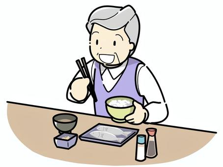 食事をするおじいさん 上半身,おじいさん,食事,老人,高齢者,祖父,シニア,年寄り,白髪,高齢のイラスト素材