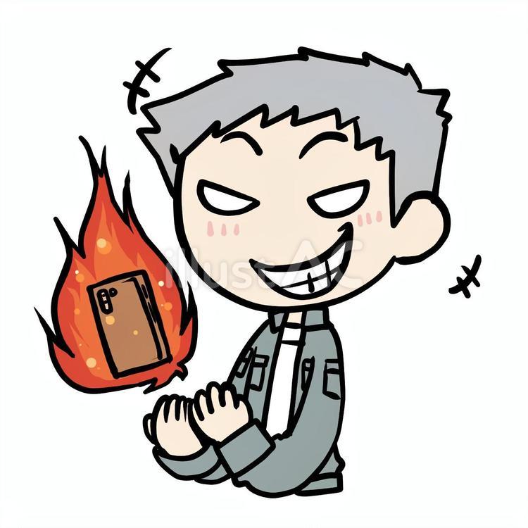 スマホが炎上してほくそ笑むおじいさん おじいさん,スマホ,炎上のイラスト素材
