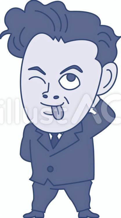 スーツ　おじさん　てへ ビジネスマン,照れる,照れ笑いのイラスト素材