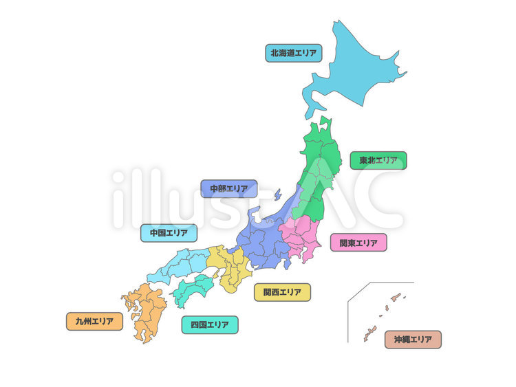 Free Vectors Japan map area color coded map