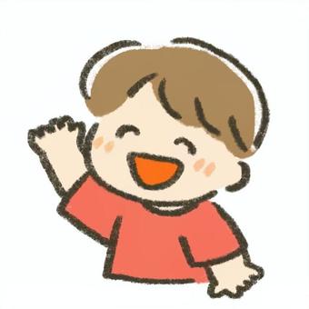 手を挙げている男の子 男の子,子ども,幼児,手,挙げる,挙手,挨拶,笑顔,かわいい,手書き風のイラスト素材