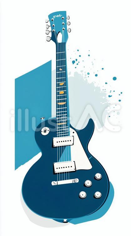 青いエレキギターとカラフルな幾何学模様 エレキギター,楽器,音楽のイラスト素材
