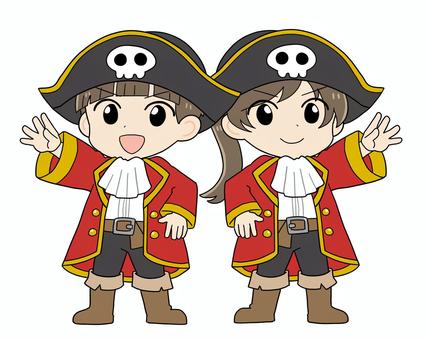 海賊の衣装を着た子どもたち（赤） 海賊,海賊帽,仮装,男の子,女の子,子ども,コスプレ,かわいいのイラスト素材