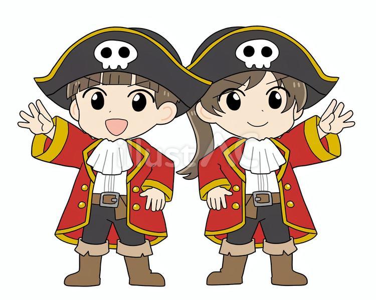 海賊の衣装を着た子どもたち（赤） 海賊,海賊帽,仮装のイラスト素材