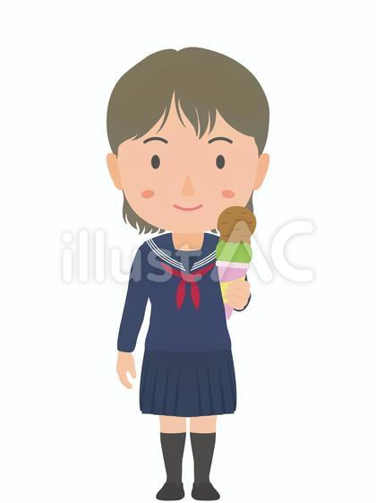 アイスクリームを食べる女子高生
