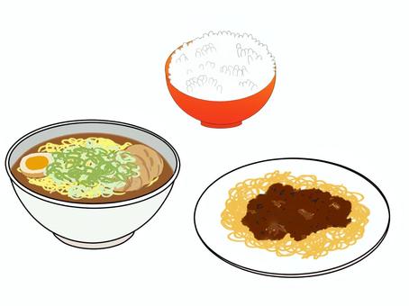 炭水化物セット 炭水化物,ご飯,ラーメン,スパゲッティ,ミートソースのイラスト素材