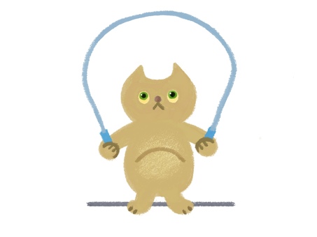 ダイエット ダイエット ネコ,1匹,運動,縄跳び,健康のイラスト素材