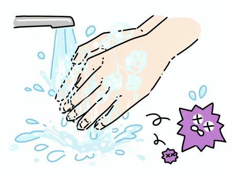 手を洗う 手,水道,水,泡,手洗い,バイキン,清潔,衛生,除菌,予防のイラスト素材