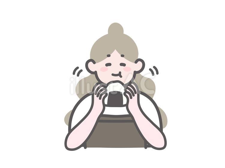 おにぎりを食べる女性 おにぎり,お米,食べるのイラスト素材