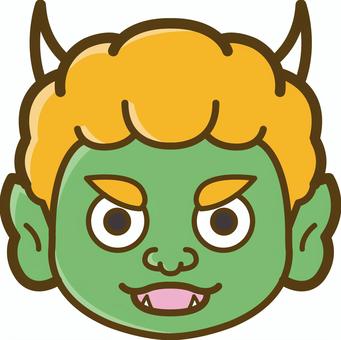 Oni mask 07 (Children's green oni), , JPG, PNG and AI