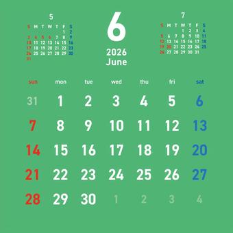 2026カレンダーC3 6月 264 カレンダー,2026年,6月,水無月,june,令和8年,日曜始まり,スケジュール,1年,月のイラスト素材