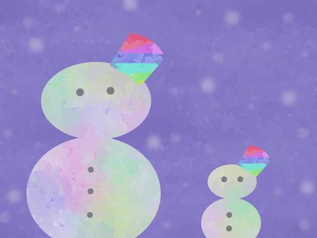 カラフル雪ダルマ 冬,雪,雪ダルマ,可愛い,バケツ,石,顔,寒い,水彩風,ぼんやりのイラスト素材
